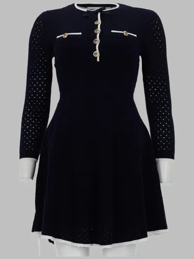 Self-portrait Mini Knit Dress With Contrast Trim And Button Detail In Black