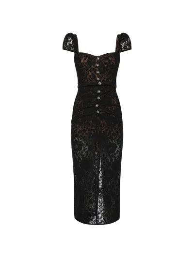 Self-portrait Mini Lace Dress With Sweetheart Neckline And Removable Belt - Size 6 In Black