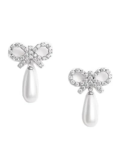 Self-portrait Mini Pearl Drop Earrings - 2.5 Cm X 3.5 Cm In Silver