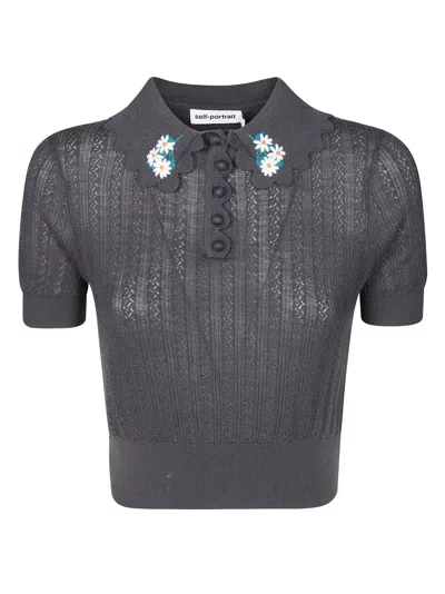 Self-portrait Mini Polo Sweater For Women - Ss26 Collection In Gray