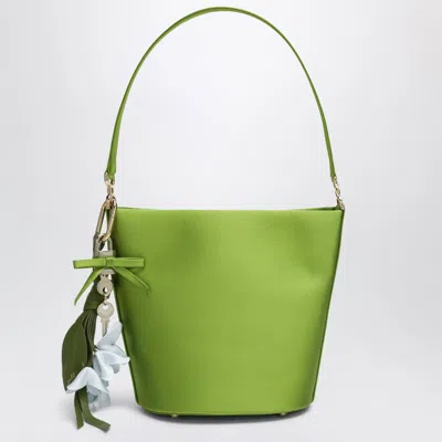 Self-portrait Mini Satin Bucket Bag In Green