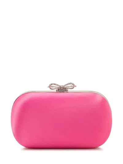 Self-portrait Mini Satin Clutch Handbag In Pink