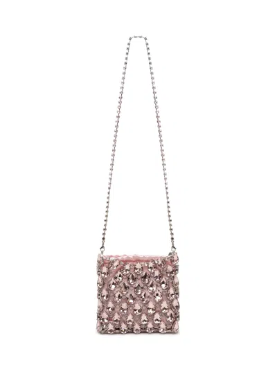 Self-portrait Mini Shoulder Bag With Chain And Crystal Accents In Pink