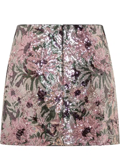 Self-portrait Mini Skirt With Floral Embroidery In Multi