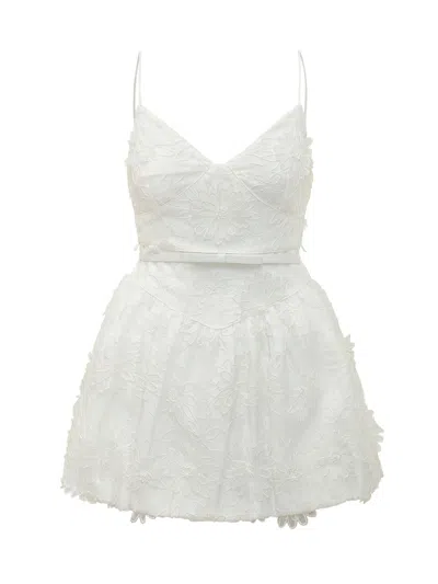 Self-portrait Mini Suit In Light Knit With Floral Embroidery In White
