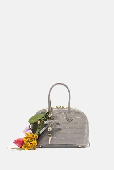 Self-portrait Mini Toast Bag In Stamped Leather Croc Pattern In Gray