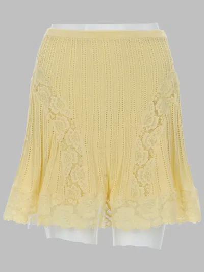 Self-portrait Minigonna In Maglia Traforata In Yellow