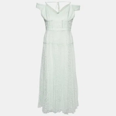 Self-portrait Mint Green Lace Off Shoulder Midi Dress In White