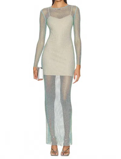 Self-portrait Mint Hotfix Fishnet Keyhole Maxi Dress In Green In Blue
