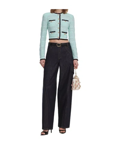 Self-portrait Mint Pointelle Knit Cardigan In Metallic