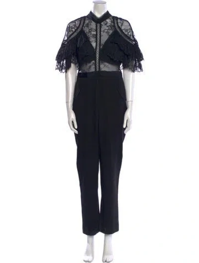 Pre-owned Self-portrait Mock Neck Jumpsuit In Black