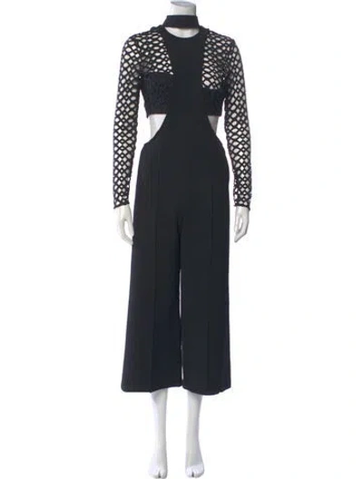 Pre-owned Self-portrait Mock Neck Jumpsuit In Black