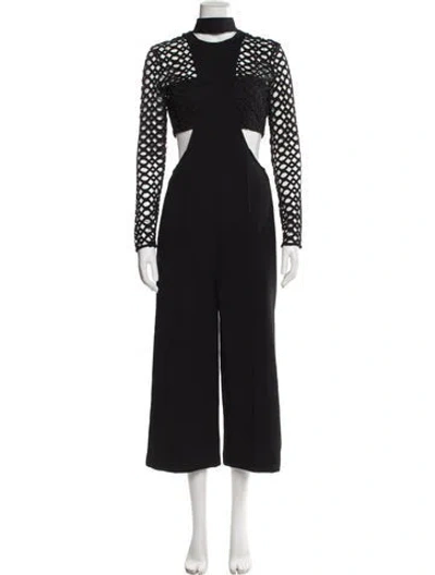 Pre-owned Self-portrait Mock Neck Jumpsuit In Black