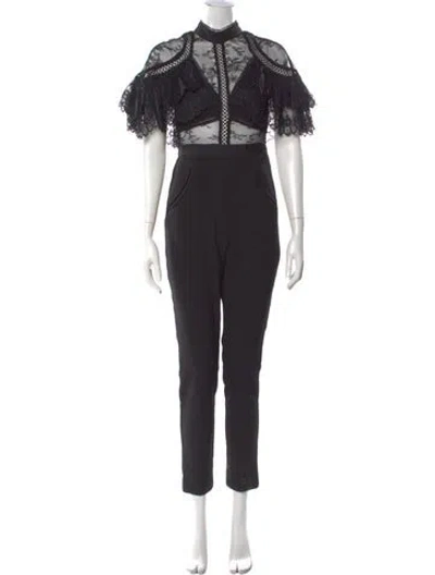 Pre-owned Self-portrait Mock Neck Jumpsuit In Black