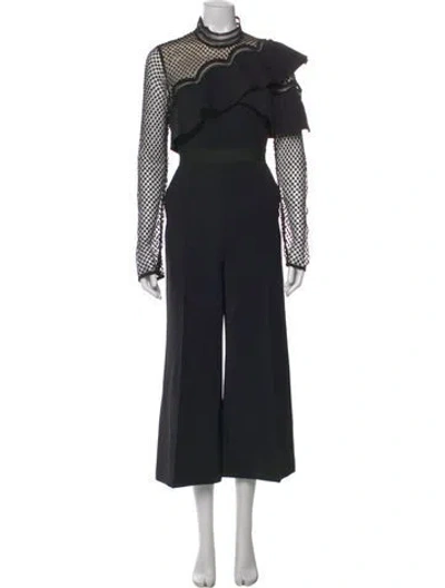 Pre-owned Self-portrait Mock Neck Jumpsuit In Black
