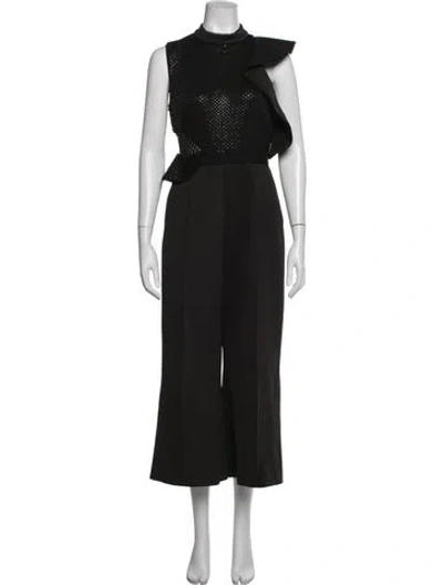 Pre-owned Self-portrait Mock Neck Jumpsuit In Black