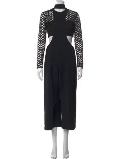 Pre-owned Self-portrait Mock Neck Jumpsuit In Black