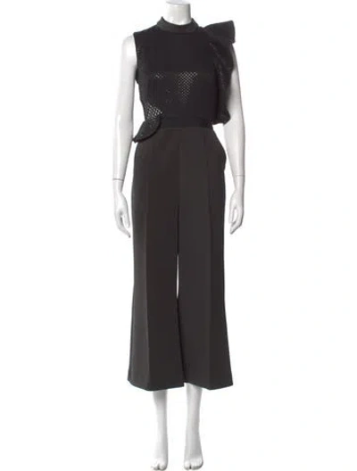 Pre-owned Self-portrait Mock Neck Jumpsuit In Gray