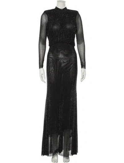 Pre-owned Self-portrait Mock Neck Long Dress In Black