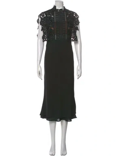 Pre-owned Self-portrait Mock Neck Long Dress In Black