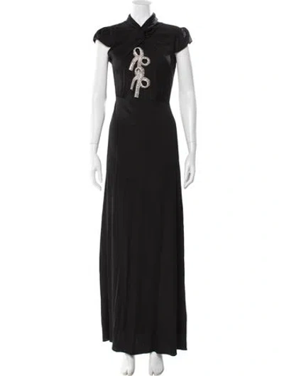 Pre-owned Self-portrait Mock Neck Long Dress In Black