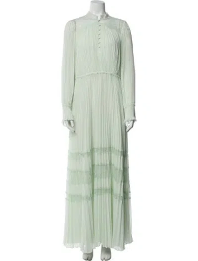 Pre-owned Self-portrait Mock Neck Long Dress In Green