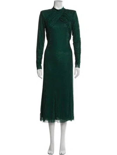 Pre-owned Self-portrait Mock Neck Long Dress In Green