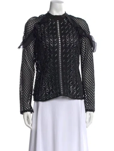 Pre-owned Self-portrait Mock Neck Long Sleeve Blouse In Black