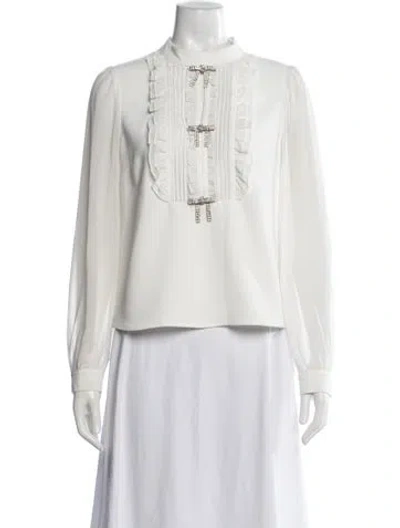 Pre-owned Self-portrait Mock Neck Long Sleeve Blouse In White