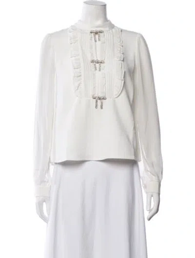 Pre-owned Self-portrait Mock Neck Long Sleeve Blouse In White