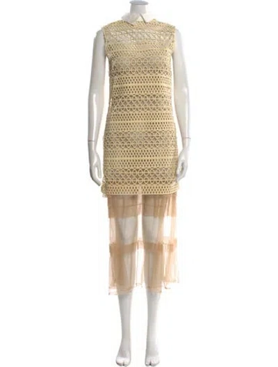Pre-owned Self-portrait Mock Neck Midi Length Dress In Neutral