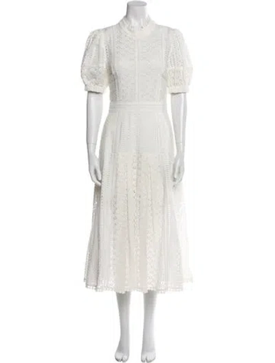 Pre-owned Self-portrait Mock Neck Midi Length Dress In White