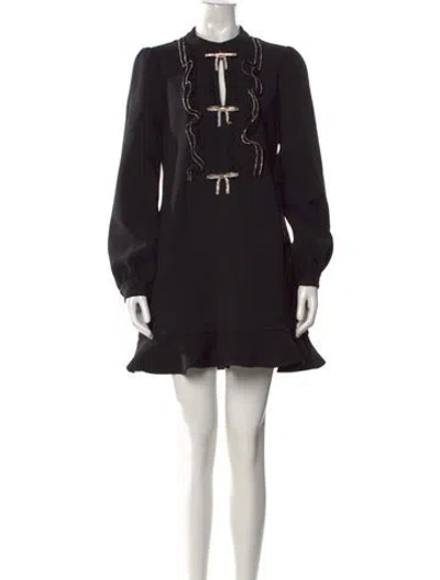 Pre-owned Self-portrait Mock Neck Mini Dress In Black