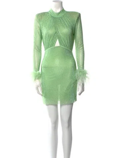 Pre-owned Self-portrait Mock Neck Mini Dress In Green