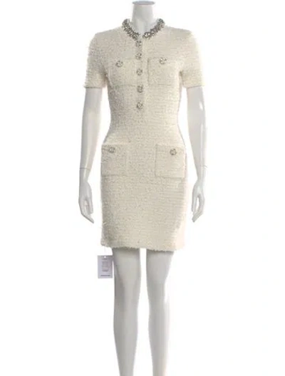 Pre-owned Self-portrait Mock Neck Mini Dress In Neutral