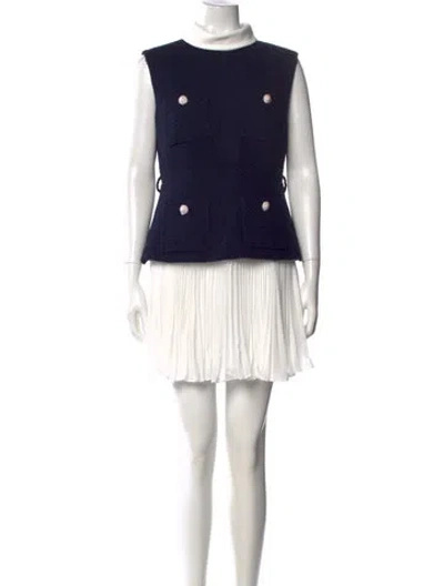 Pre-owned Self-portrait Mock Neck Mini Dress W/ Tags In Blue