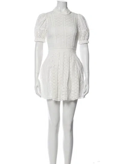 Pre-owned Self-portrait Mock Neck Mini Dress In White