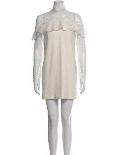 Pre-owned Self-portrait Mock Neck Mini Dress In White