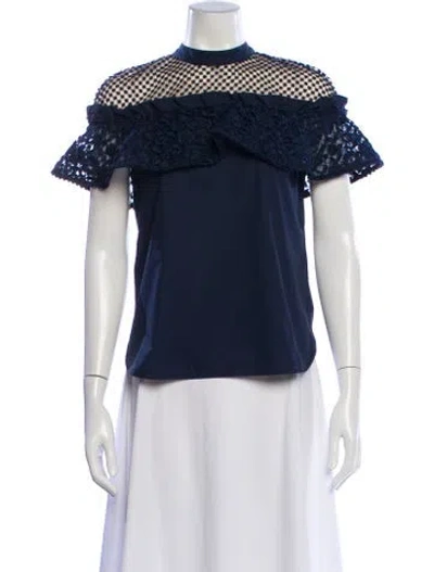 Pre-owned Self-portrait Mock Neck Short Sleeve Top In Blue