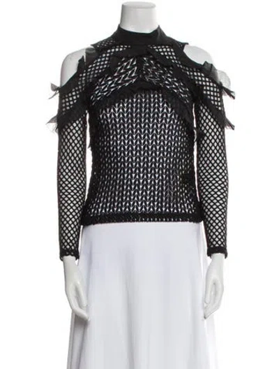 Pre-owned Self-portrait Mock Neck Three-quarter Sleeve Blouse In Black