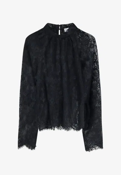 Self-portrait Mock-neck Lace Blouse In Black