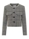 Self-portrait Houndstooth Embellished Trim Cropped Jacket In Multi