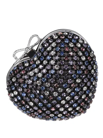 Self-portrait Multi Crystal Heart Shaped Clutch In Black