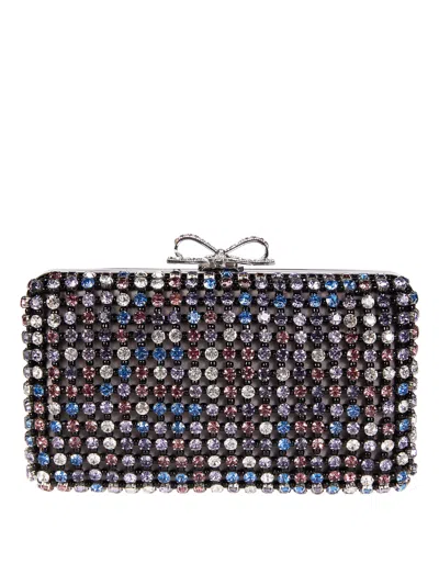 Self-portrait Multicolor Crystals Bow Clasp Mini Clutch In Gray