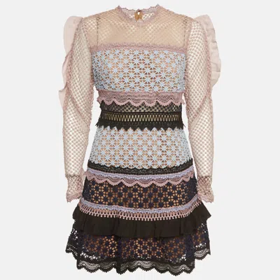 Self-portrait Multicolor Guipure Lace Ruffled Bellis Dress In Brown