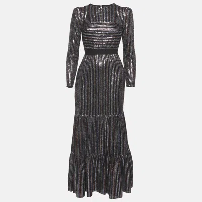 Pre-owned Self-portrait Multicolor Striped Sequin Tiered Maxi Dress S