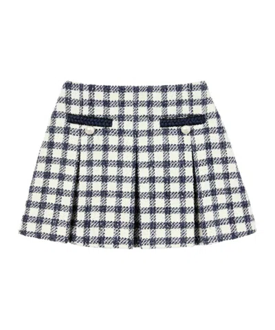 Self-portrait Kids' Check Bouclé Skirt In Blue