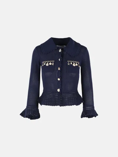 Self-portrait Navy Blue Viscose Blend Cardigan