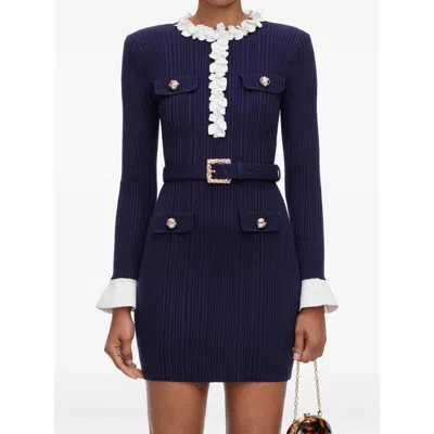 Self-portrait Snap-front Mini Dress With Removable Straps And Belt In Blue