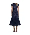 Self-portrait Guipure Blue Long Dress With Lace Design And Adjustable Waist Belt In Fabric Woman In Black